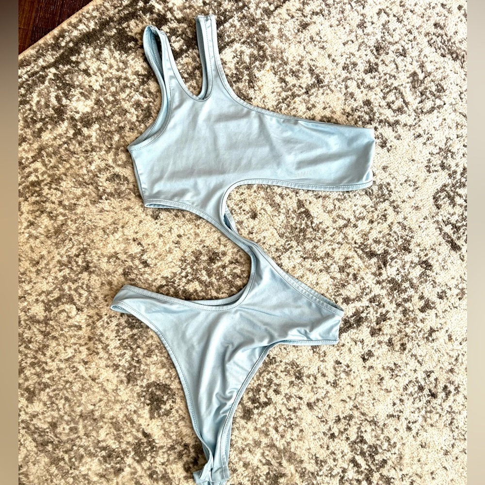 Baby blue one shoulder body suit